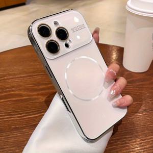 TEMU 아이폰 17 Pro Max, Air 16, 15, 14 Pro Max 호환을 위해 설계된 대형 창문 오렌지 도금 마그네틱 무선 충전 폰 케이스 1개. 보호 커버를 제공하는 폰 케이스