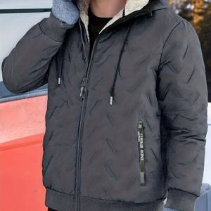 TEMU 남성용 헤비웨이트 겨울 재킷 - 후드, 넉넉한 핏의 후드 아우터, 일상 및 공식 행사용 보온 차가운 날씨 코트 - 신축성 없는 원단, 겨울 재킷, 공식 행사 복장, 캐주얼 아우터, 내구성 좋은 아우터, 아웃도어 의류