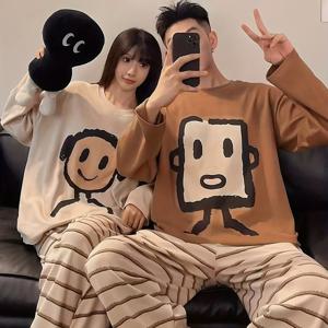 TEMU 여성용 만화 캐릭터 프린트 긴팔 상의 및 바지 세트 1개 | 크루넥, 중간 정도 신축성 있는 원단, 가을/겨울에 적합