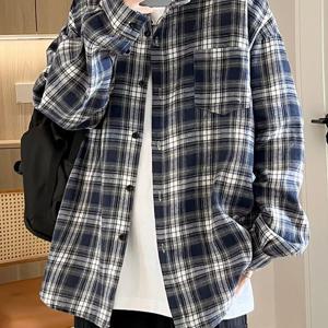 TEMU 비보뉴 빈티지 체크 남녀공용 오버핏 셔츠_가디건 겸용 봄철 라운드넥 데일리 아우터