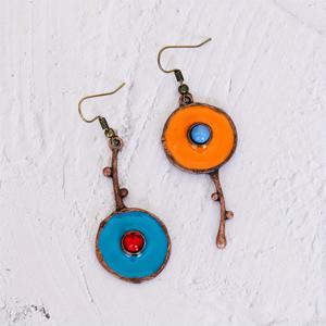 TEMU 구리 라운드 합성 보석 귀걸이 - 코팅 없는 후프, 파티 웨딩 데일리웨어용 내구성, 고딕 선물