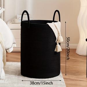 TEMU 대형 보호 직조 로프 세탁 바구니 - 옷, 담요, 장난감 및 수건용 다용도 햄퍼 - 거실, 침실 또는 세탁실에 완벽, 선반 바구니