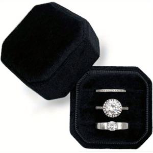 TEMU 빈티지 옥타곤 벨벳 링 박스 (3칸 스냅 잠금) - 패브릭 주얼리 홀더, 웨딩/프로포즈 크리스마스 선물용, 핸드메이드 우아한 보석 케이스, 결혼반지 보관함 | 로맨틱 , 클래식 공예품