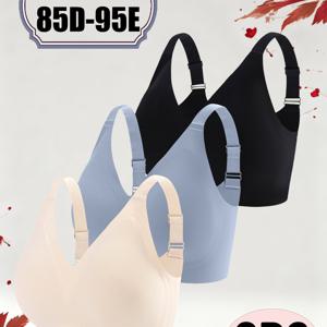 TEMU 3개 세트 풀 커버리지 와이어리스 브라 - 언더와이어 없음, 탈착식 컵 & 접착 스트랩 기술, 매일 또는 특별한 날을 위한 심리스 매칭 - 우아하고 편안한 브라 세트 (손세탁 가능)