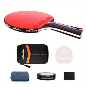 TEMU Sinbonlant 5성급 탁구 패들, 그립, 짧은/긴 핸들, 탄소 섬유 블레이드 & 스티키 고무 - 탁구 연습용 내구성 있는 케이스 포함|탁구채
