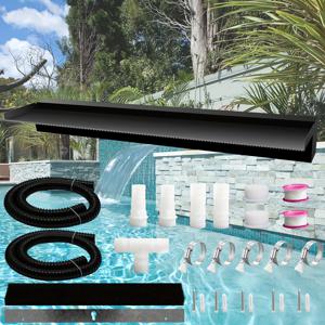 TEMU LED 스트립 없는 연못 폭포 유출구 풀 분수, 스테인리스 스틸 물 특징, 표면 블랙 파우더 야외 분수, 정원 파티오 연못 장식용 물 흐름 폭포 키트-35.4