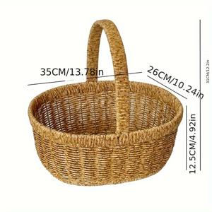 TEMU 대형 일본식 수제 라탄 쇼핑 바구니 - 내구성 있는 플라스틱 프레임, 식료품, 피크닉 및 야외 사용을 위한 천연 직조 디자인, 필수품 캐리어, 우아한 손잡이 디자인, 튼튼한 손잡이 구조, 피크닉 바구니, 피크닉 액세서리, 피크닉 가방