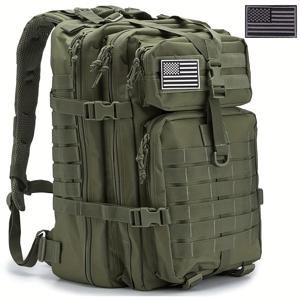 TEMU WUIING 대용량 야외 하이킹 백팩, MOLLE 웨빙 시스템 및 패딩 스트랩 포함 - 캠핑, 사냥, 낚시, 군사 스타일 장비용 내구성 있는 올리브 그린 배낭