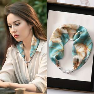 TEMU 1개 우아한 여성 스카프 - 블랙 & 화이트 기하학적 프린트와 파란 줄무늬, 긴 목도리 & 헤어밴드 세트, 가벼운 통기성 원단 캐주얼/포멀룩용, 어머니날 발렌타인데이 선물, 머리 장식 스카프, 고급스러운 디자인, 매끄러운 질감, 비즈 장식, 스타일리시 액세서리, 부드러운 소재, 다용도