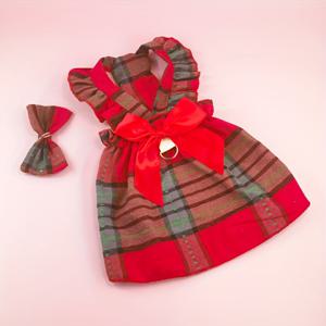 TEMU 1pc 페스티브 크리스마스 플레드 강아지 드레스, 퍼플 슬리브와 리본, 폴리에스터 반려동물 치마, 중소형견용, 기계 세척 가능, 올 시즌 착용 가능