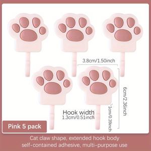 TEMU 5pcs 패션 고양이 발톱 후크, 강력한 접착 벽걸이 스티커 후크, 편리한 설치, 욕실 기숙사용 트레이스 없는 키 거치대