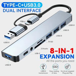 TEMU SB 3.0 허브/USB-C 허브 어댑터, SD/TF 카드 리더 USB 3.0, USB 2.0, TF/SD, 3.5mm , 5V 작동 전압, USB 전원 - 고속 5Gbps 데이터 전송, 알루미늄 합금 도킹 , 노트북 및 휴대폰에 적합