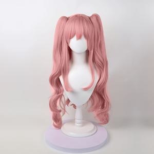 TEMU 애니메이션 가발, 페일 핑크 타이거 클립 더블 포니테일 가발 - 파티 모임용