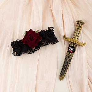 TEMU 버건디 꽃 레이스 레깅스 여성용 해적 테마 레이스 레깅스, 롤플레잉에 적합한 레이스 레깅스 황윤잉 스페셜