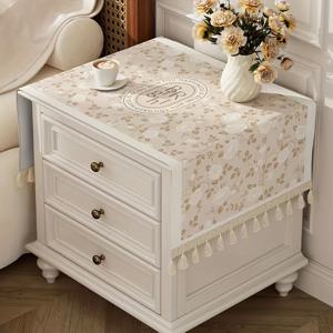 TEMU 우아한 꽃무늬 침대 옆 탁자 러너 술 장식 - 장식 세척 가능한 탁자보 침대 옆 탁자용, 전자 레인지, 냉장고용 먼지 커버 - 가볍고 세척 가능한 원단 보호대