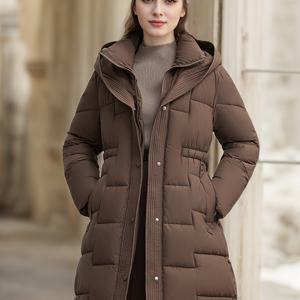 TEMU 유럽&미국 스타일 여성용 롱 두꺼운 겨울 후드 코트