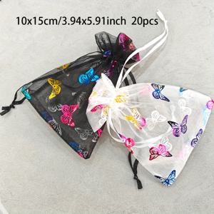 TEMU 20개 나비 프린트 끈 조절 선물 가방, 파티 선물용 폴리에스테르 주얼리 파우치, 결혼식, 브라이덜 샤워, 생일 - 무지개 테마, 크리스마스 및 모든 계절에 다용도, 9x12cm/10x15cm, 보관용, 흑백 글리터