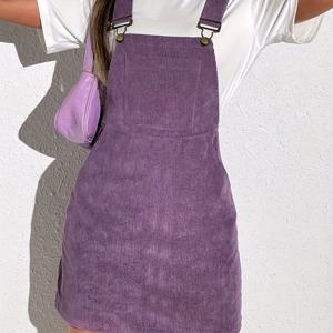 TEMU 여성용 2025 가을/겨울 신상 솔리드 퍼플 데일리 따뜻한 크리스마스 할로윈 드레스 (멜빵 포함)