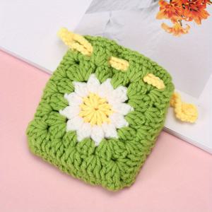 TEMU 귀여운 플러시 끈가방 - 미니 손으로 짠 동전 지갑, 크로셰 보호 케이스가 있는 이어폰 지갑, 작은 수납 파우치, 수염 바늘 가방, 핸드백