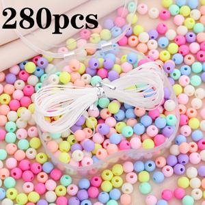 TEMU 280개의 마카롱 컬러 아크릴 비즈와 실, 둥근 직선 구멍 DIY 쥬얼리 만들기 재료 팔찌, 목걸이, 귀걸이, 휴대폰 체인, 열쇠고리 및 가방 장식