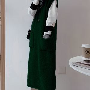 TEMU 버튼 프런트 슬리브리스 니트 드레스, 캐주얼 단색 V넥 듀얼 포켓 루즈 드레스 가을 & 겨울, 여성 의류|여성원피스|나시원피스|인견원피스