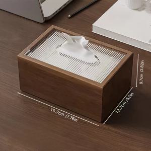 TEMU 1개 고급 나무 티슈 케이스 | 아크릴 뚜껑 포함, 거실, 식당, 호텔 및 탁상 수납용