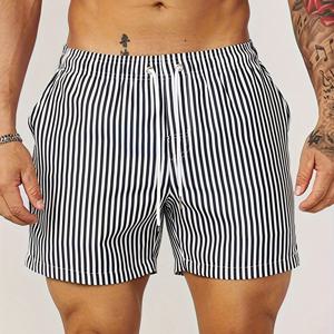 TEMU 남성용 운동 수영복 1개 - 빠른 건조 폴리에스테르 스포츠 반바지, 포켓 포함, 트레이닝, 달리기, 해변, 캐주얼 - 줄무늬 패턴, 성숙한 남성을 위한 스키니 핏 - 여름 시즌