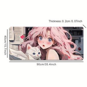 TEMU 분홍머리 소녀가 고양이를 안고 있는 만화 초대형 마우스 패드, 직사각형 미끄럼 방지 내구성 있는 고무 재질과 정밀 스티치 가장자리, 사무실/홈 데코 및 게이밍용 마우스패드, 크리스마스와 추수감사절, 할로윈을 위한 남자친구/여자친구에게 이상적인 선물, 크리스마스에 최고, 추수감사절에 완벽