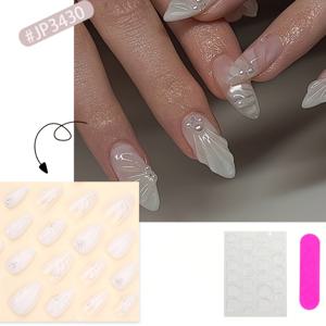 TEMU 24피스 아몬드 셰이프 프레스온 네일 세트, 펄과 쉘 디자인, 쇼트 길이, 누드 글로시 마감, 도트 패턴 - 여성과 소녀를 위한 쉬운 부착 인조 손톱