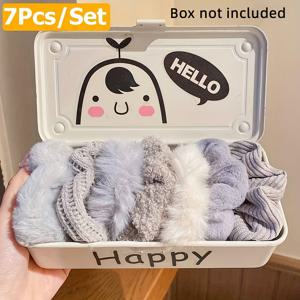 TEMU 여성용 가을 겨울 7pcs 헤어타이 솔리드 컬러 포니테일 머리띠 고무밴드 패션 헤어 액세서리