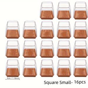 TEMU 16개 의자 다리 바닥 보호대, 단단한 목재 바닥용 사각 테이블 다리 커버, 가구 발 패드, 소음 감소, 스크래치 방지, 투명, 대형 사이즈(1.3-1.6인치에 맞음), 소형 사이즈(-1.2인치에 맞음), 식탁 의자 커버, 결혼식용 의자 커버