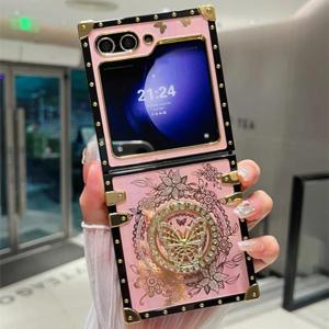 TEMU 럭셔리 블링 글리터 오로라 스탠드 폰 케이스 삼성 갤럭시 Z 플립 6 5 4 3 플립6 플립5 플립4 플립3 5G 홀더 보호 커버