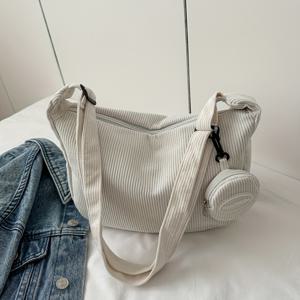 TEMU 1pc 단색 캔버스 크로스바디 백 슬링 백 및 이어폰 포치 포함, 대용량, 부드럽고 트렌디한, 언라이너, 지퍼 클로저, 쉬운 관리 - 어머니 담뱃지 스타일