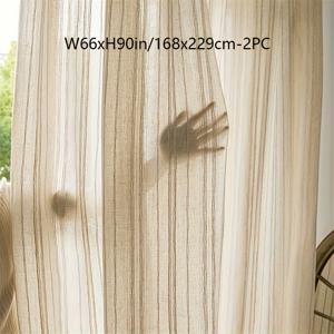 TEMU 2pcs 일본 스타일 나무 수직 줄무늬 투명 커튼 - 거실, 침실, 문 및 창문용 두꺼운 투명 드레스 - 다기능 후크, 열绝緣, 폴리에스터 원단, 백 탭 매달기 방법, 침실 장식 | 일본 스타일 커튼 | 열绝緣 커튼, 거실용 커튼|커튼봉