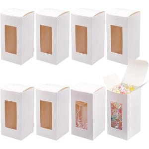 TEMU 20-팩 DIY 크래프트 종이 캔디 박스 투명 PVC 창, 직사각형 흰색 선물 상자 결혼식, 파티, 샤워, 크리스마스, 추수감사절, 새해 선물 - 8x8x16cm