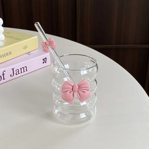 TEMU 1개 나비 모양 투명 튼튼한 컵 뚜껑과 빨대 포함, 귀여운 리본 유리 커피 주스컵 - 여자아이용, 집에서 마시는 물, 오후의 차 커피, 여자친구를 위한 선물, 발렌타인데이 선물