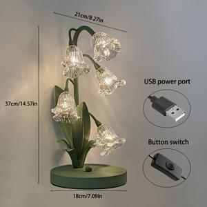 TEMU 그린 플라워 램프 - 철제 프레임, 견고한 미끄럼 방지 베이스, 유리 쉐이드, G4 광원, 꽃 정원 디자인, 5개의 매혹적인 빛 패턴, 침실 협탁, 책상, 사이드 테이블, 스터디 바, 호텔, B&B, 상업용 조명에 이상적|무드등|식탁조명