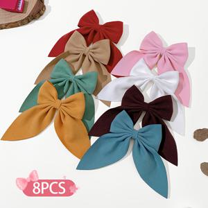 TEMU 8pcs 멀티컬러 벨벳 리본 헤어클립, 솔리드 컬러 탑 노트 바레트, 파티 헤어 장식, 헤어 스타일링, 우아한 바레트, 스타일리시 헤어핀, 매끄러운 마감, 부드러운 패브릭 리본, 멀티팩 헤어핀, 장식용 헤어피스, 젊은 여성, 헤어 리본