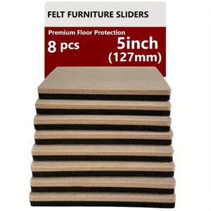 TEMU 하드우드 바닥용 이지글라이드 가구 슬라이더 - 8개, 5인치 사각형, 재사용 가능 & 튼튼한 무거운 물건 이동을 위한, 블랙