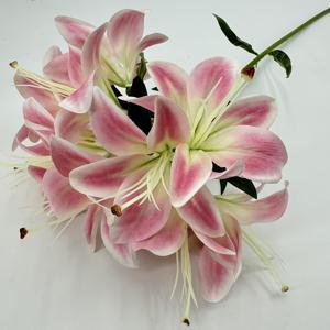 TEMU 1줄 리얼리스틱 백합 꽃다발 - 핑크, 화이트, 옐로우 또는 피치/레드 선택 가능 - 오래가는 폴리에스터 플라워 아레인지먼트, 홈, 사무실, 웨딩, 파티 장식용 - 유지보수 불필요한 우아한 센터피스 - 어버이날, 기념일, 발렌타인데이, 생일 선물 추천 - 화병 필요 없음, 자연스러운 잎사귀 디자인