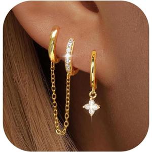 TEMU 2pcs Relipop 빈티지 우아한 호이퍼링 세트, 합금 금장 인공 지르콘으로 만든 14K 금장 인공 지르콘으로 만든 우아한 체인 드롭 다이너미컬 카트리지지 스타드, 일상적인 착용 및 선물용으로 사용할 수 있는 하이포알러겐 카트리지지 스타드