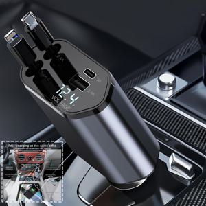 TEMU 하나에서 네 개까지 차량용 고속 충전, 하나의 장치만 충분, 66W 파워 빠른 충전, 베이스 자유 조절 가능, 2.6피트 듀얼 케이블 무료 스트레칭, 아이폰 및 타입-C 호환, 아이폰 15/14/13/12/11/플러스/프로/프로 맥스/미니/Xs/Xs 맥스/Xr/X에 적합