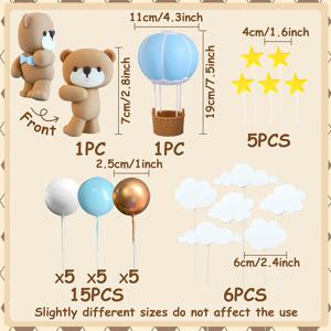 TEMU LaVenty 곰돌이 케이크 토퍼 - 귀여운 곰돌이 & 열기구 생일 케이크 장식 (풍선 포함), 전기 불필요, 1주년 생일, 성별 공개, 생일 파티, 케이크 장식, 재미있는 디자인, 튼튼한 파티 용품, 파티 플래너, 케이크 장식 용품, 케이크장식, 케이크 모형, 생일 케이크 토퍼