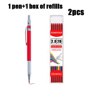 TEMU 2.0mm 4색 고품질 기계식 연필, 다색 리필, 미술 드로잉 디자인 자동 연필, 낮은 집중력 쓰기용 노트 사무용품 (연필 1개 + 연필심 1박스)
