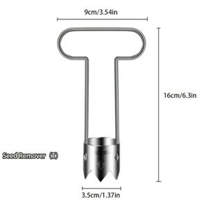 TEMU 1개 수동 과일 및 채소 코어 제거기, 스테인리스 스틸 재질, 식품 접촉 안전, T자형 손잡이 포함, 배, 사과, 쓴 오이, 피망의 핵 제거에 사용, 가정 주방 사용을 위한 소형 도구.