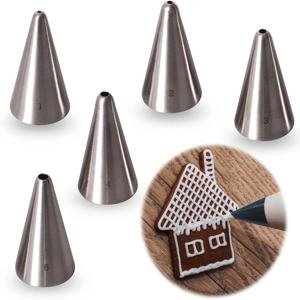 TEMU 5개의 전문가용 스테인리스 스틸 아이싱 팁 (사이즈 1, 2, 3, 4, 5), 케이크, 컵케이크, 비스킷 장식용 - 내구성, 세척 용이, 파이핑 및 스무딩에 적합, 홈 베이커 및 전문 주방에 이상적, 베이킹 필수품 | 세련된 메탈릭 마감