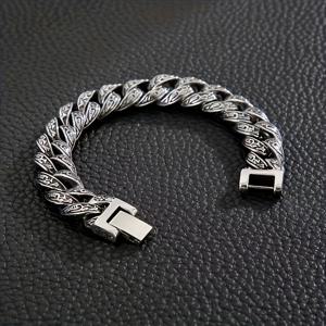 TEMU 남성용 펑크 스타일 13mm 넓은 합금 팔찌, 고대 은빛 탕풀 패턴, 캐주얼 일상 착용 및 파티 선물용 패션 힙합 스트리트 보석