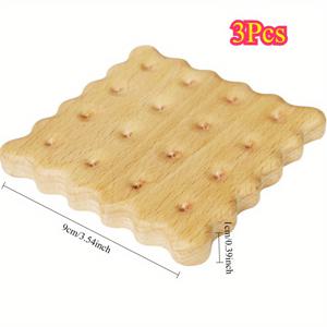 TEMU 3개 세트, 창의적인 비스킷, 단단한 나무 코스터, 열 절연 패드, 머그컵, 커피 컵, 미끄럼 방지 패드, 간단한 찻잔 홀더, 단단한 나무 코스터