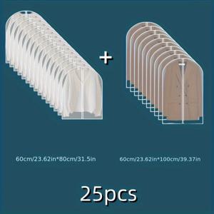 TEMU 25개입 플라스틱 지퍼 옷가방 - 헤비듀티 방수 & 방진 정장, 코트, 드레스 보관용 투명 옷걸이 커버, 세탁 가능한 재사용 가능 옷장 정리, 여행, 재봉용 (다양한 사이즈 호환)