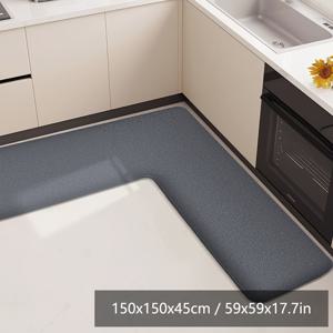 TEMU 대형 단색 두꺼운 L자형 흡수성 오일 & 워터 주방 매트, 미끄럼 방지 부드러운 방지 매트, PVC 뒷면이 있는 650gsm 니트 직물 사각형 러그, 욕실 & 주방용 욕실 매트